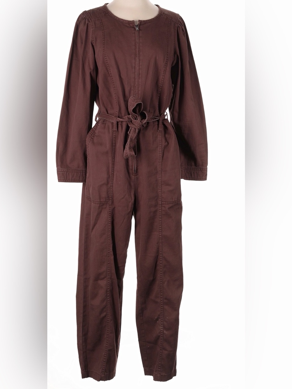 Old Navy Womens Brown Zip FrontUtility Long-Sleeve BeltedJumpsuit NEW Medium